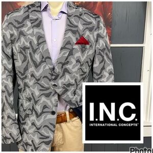 INC International Concepts Seersucker Blazer Mens Sz Large (42R) Slim Fit Gray